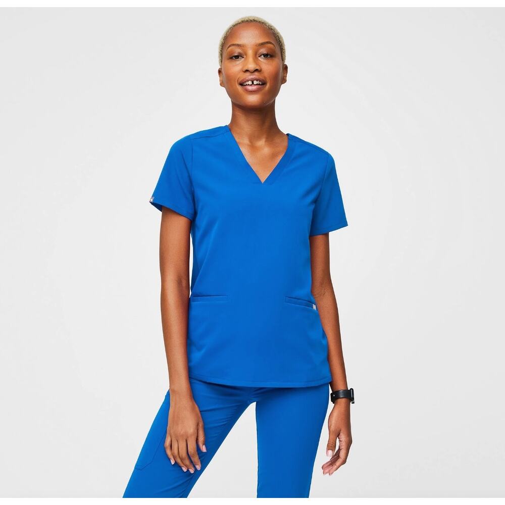 FIGS Casma Three-Pocket Scrub Top – Royal Blue – V-Neck – Size XS